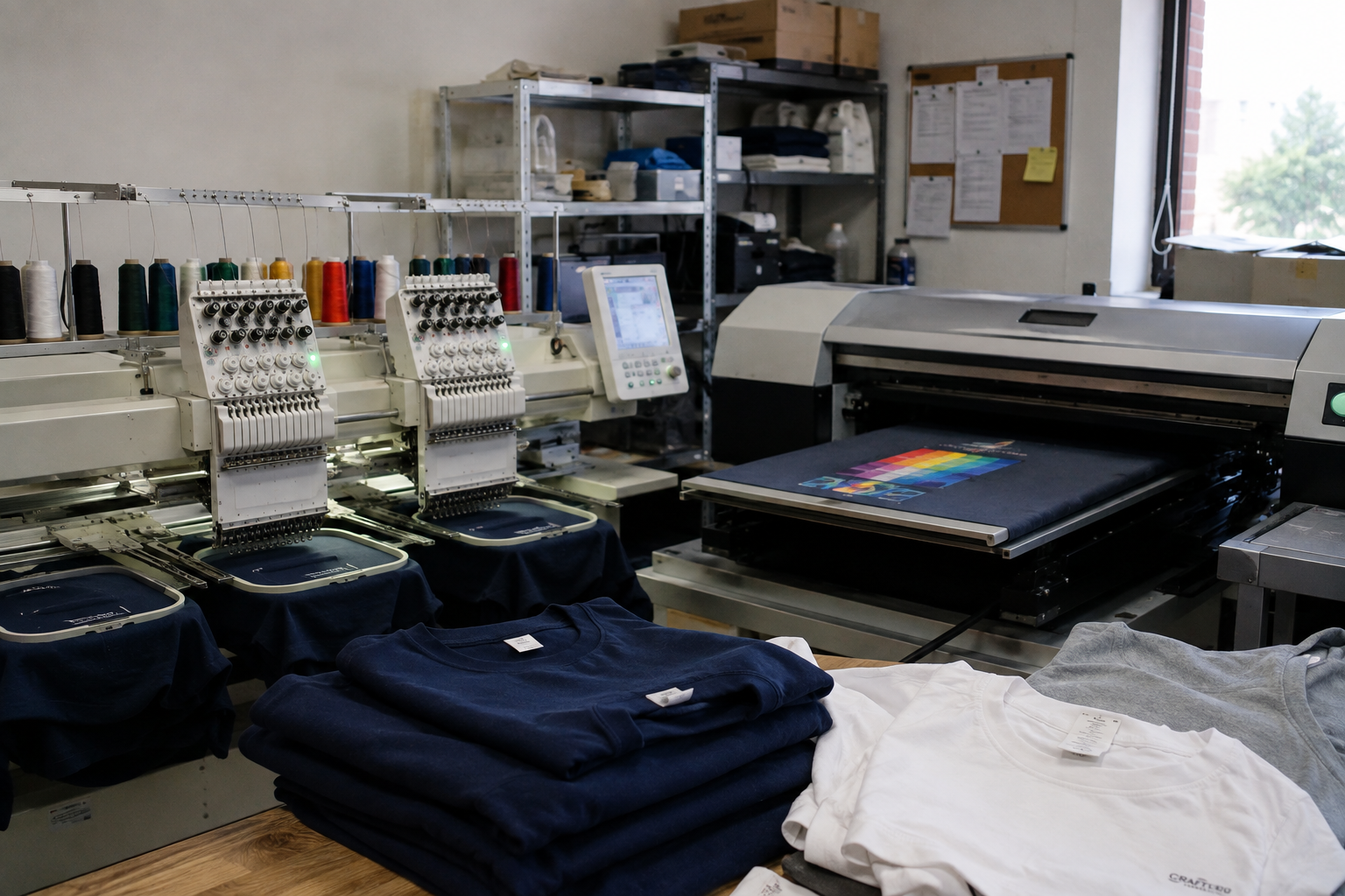 In-house garment printing and embroidery production